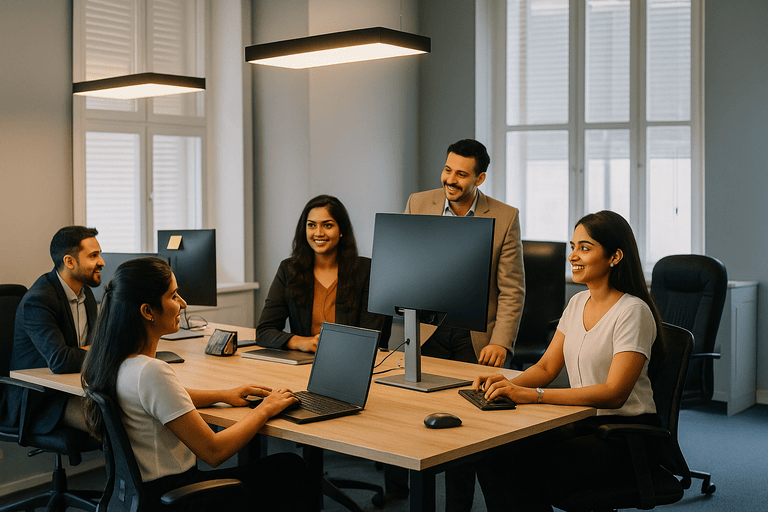 Team collaborating with Indian professionals